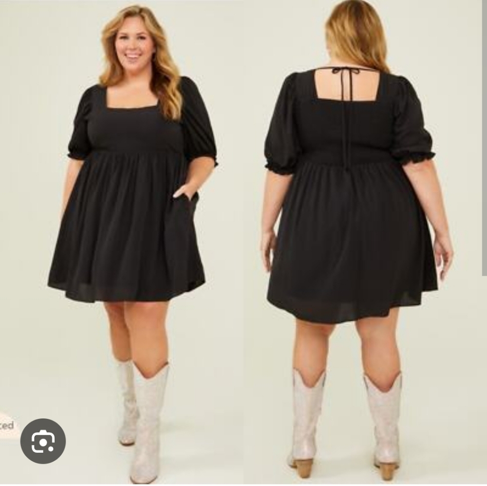 Black Puff Sleeve Babydoll Mini Dress